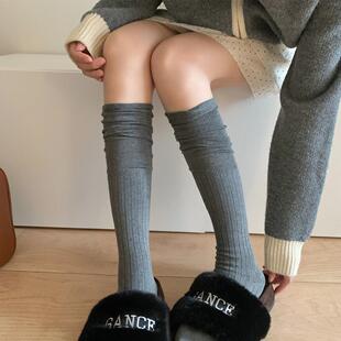 South Korea Dongdaemun Stitching Glutinous Waxy Socks Grey Calf Socks Women's Japanese Style College Style Mid-length Socks Half-length Knee Socks