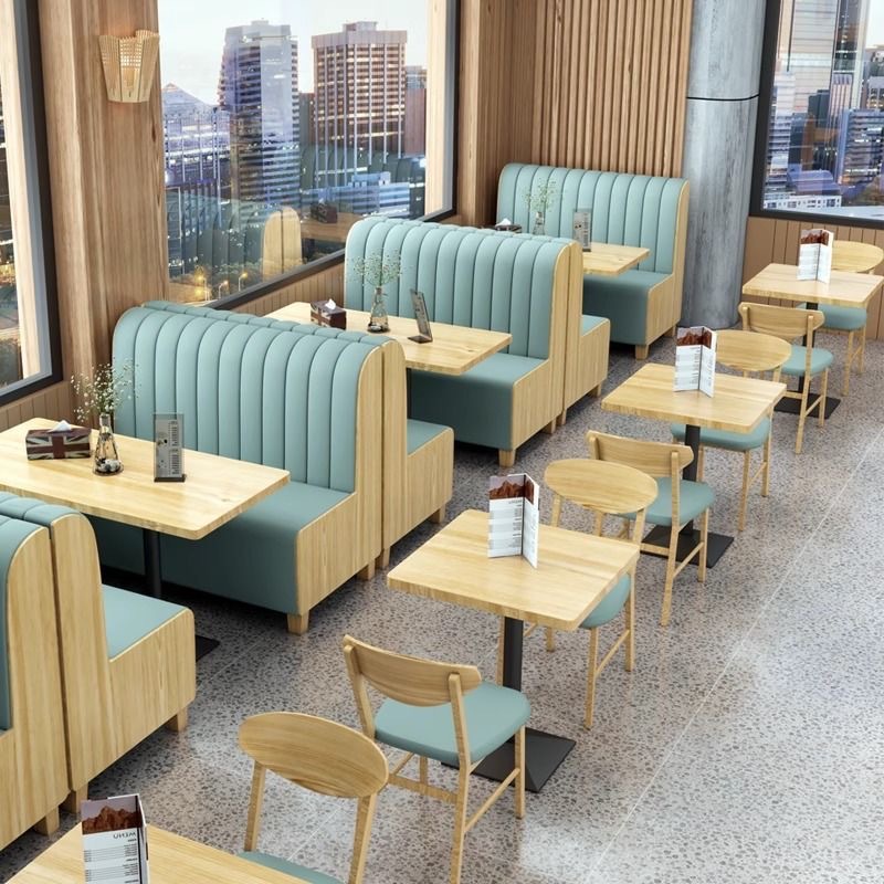 Milk Tea Shop Table and Chair Combination, Simple and Fresh, Western Restaurant, Cafe, Snack, Fast Food, Dessert Shop, Booth Sofa