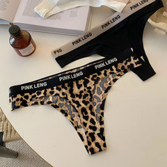 Rare little wild cat* European and American sexy leopard print breathable low waist markless underwear for women ice silk hollow simple thong T-trousers