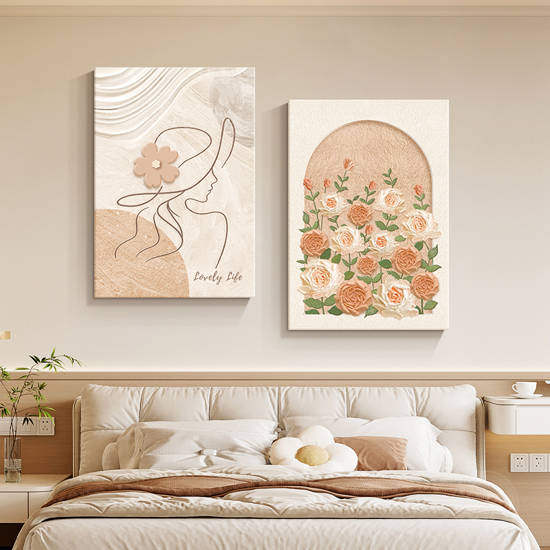 Cream Style Master Bedroom Bedside Decorative Painting Modern Simple Rose Abstract Character Mural Log Style Restaurant Hanging Painting Cream Style Master Bedroom Bedside Decorative Painting Modern Simple Rose Abstract Character Mural Log Style Restaurant Hanging Painting
