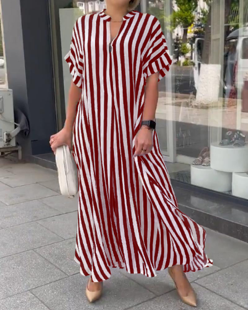 Women's Striped Maxi Dress side slit