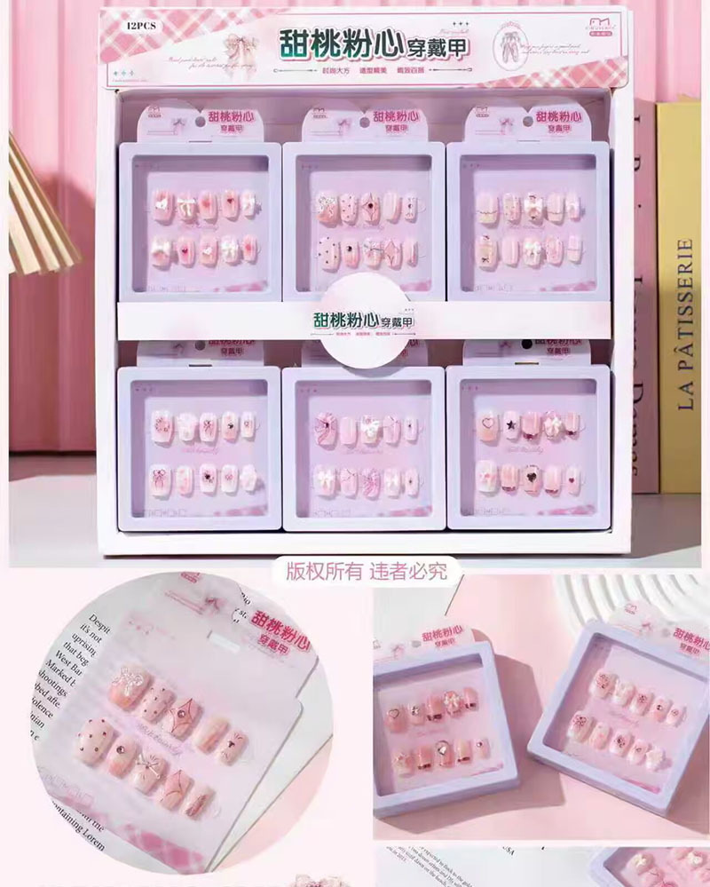 Nuevo desgaste de la serie de mariposa de uñas etiquetas de uñas niñas caja de almacenamiento transparente etiquetas de uñas falsas niñas etiquetas de uñas cortas