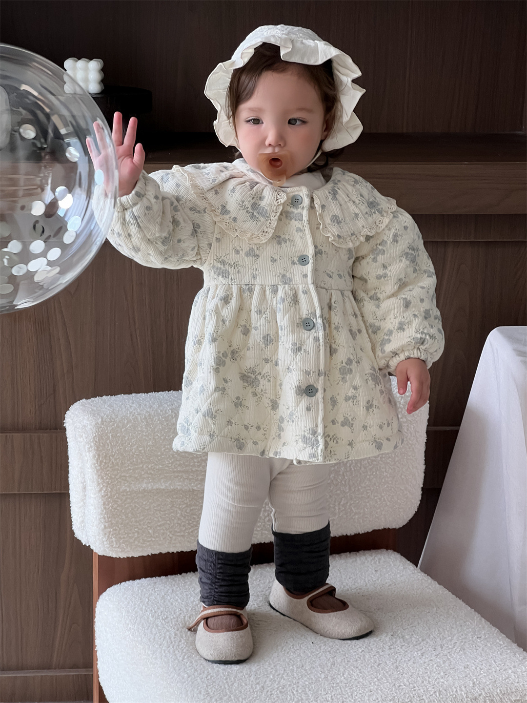 Niñas flores cortas chaqueta larga engrosada otoño invierno ropa infantil coreana ropa de invierno bebé ropa de invierno
