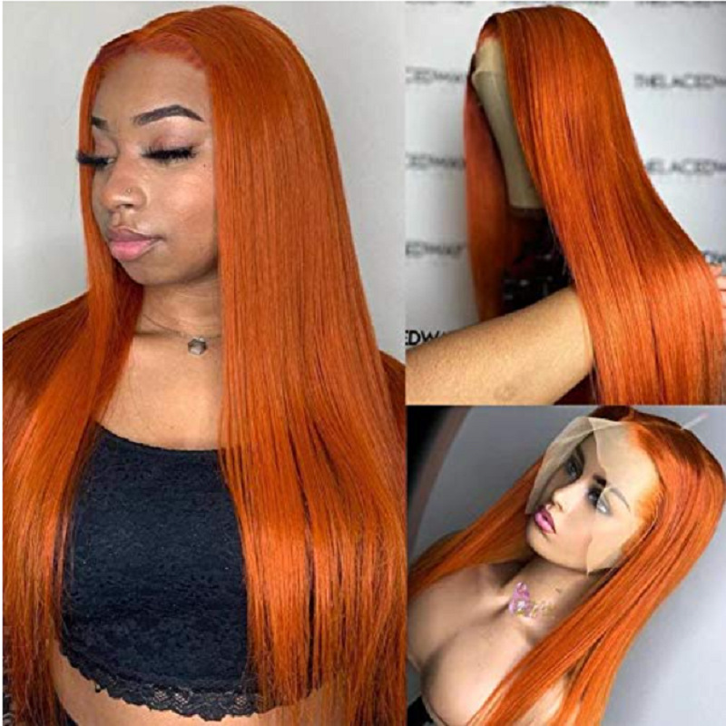 Amazon hot selling European and American front lace wig medium orange long straight hair chemical fiber wig wholesale hair generation