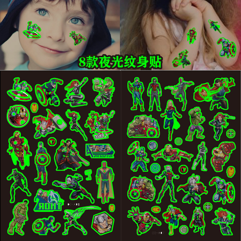 Luminous Avengers Captain America Iron Man Hulk Tattoo Sticker Disposable Temporary Tattoo Sticker