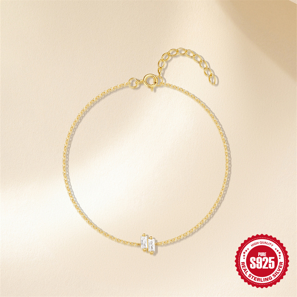 Pulsera de mujer con elementos geométricos de costura de circón rectangular de uso diario de plata esterlina s925 simple y versátil europea y americana