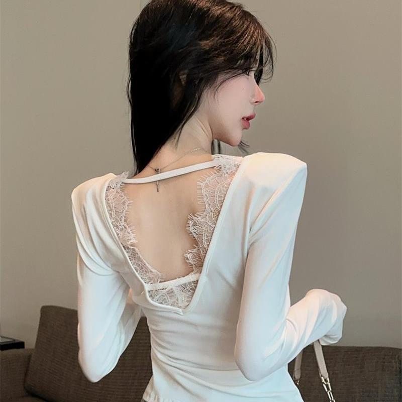 White lace autumn design fitted sexy base long-sleeve