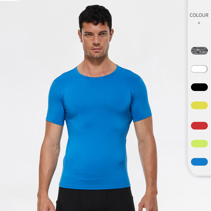 Men's Pro Fitness Sports Running Bodysuit T-Shirt Amazon Elastic Quick-Drying Clothing 4001 High Elasticity and Quick-Drying