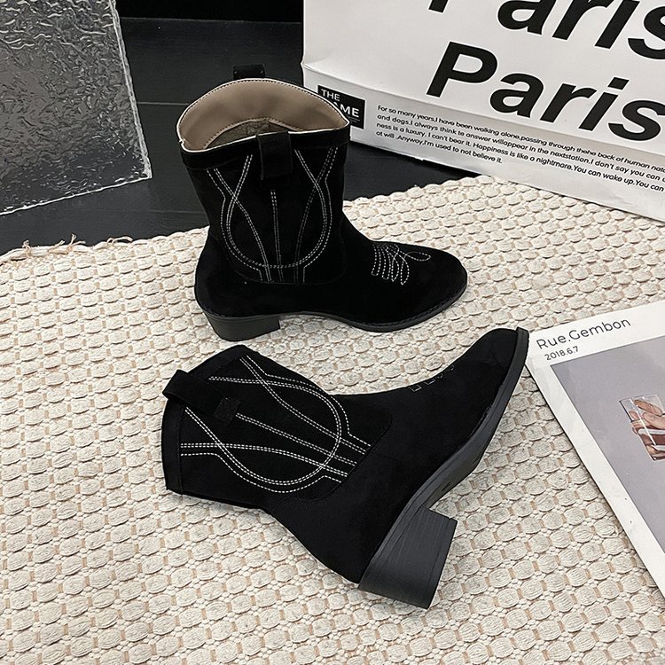 Big size fashion boots female fall and winter new embroidery ethnic style thick heel short boots female_voghion.com