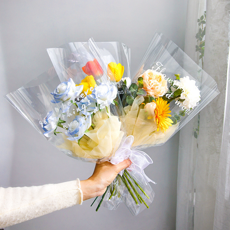 情人节鲜花包装袋防水diy英文单支包花opp袋透明单支花束包装袋