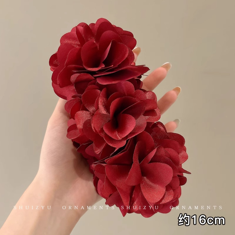 超仙唯美玫瑰花发饰仿真花夹海边度假风抓夹拍照绝美半扎发鲨鱼夹|undefined