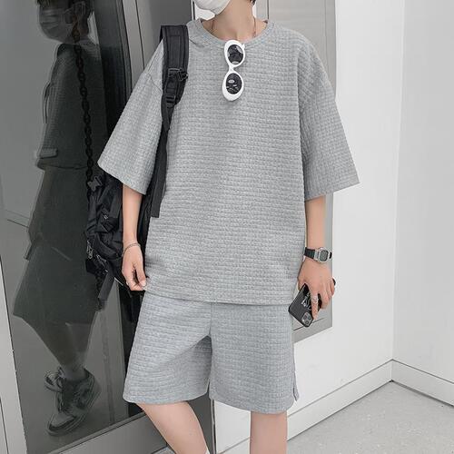 Waffle sports suit boys 'clothes paired with a handsome short-sleeved T-shirt fashion brand ins summer heavy weight