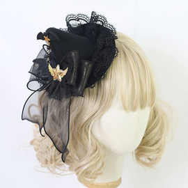 万圣节黑暗系巫女帽发箍lolita发饰洛丽塔恶魔蝙蝠小礼帽发夹边夹