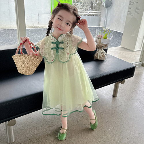 Ladycat Embroidered Gauze Skirt Children's Summer Outfit Chinese Style Retro Baby Girl Princess Dress Dress