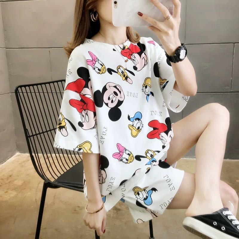 Pijamas de verano de las mujeres más el tamaño ins moda lindo pantalones cortos de manga corta estudiante de verano Delgado desgaste del hogar traje de dos piezas