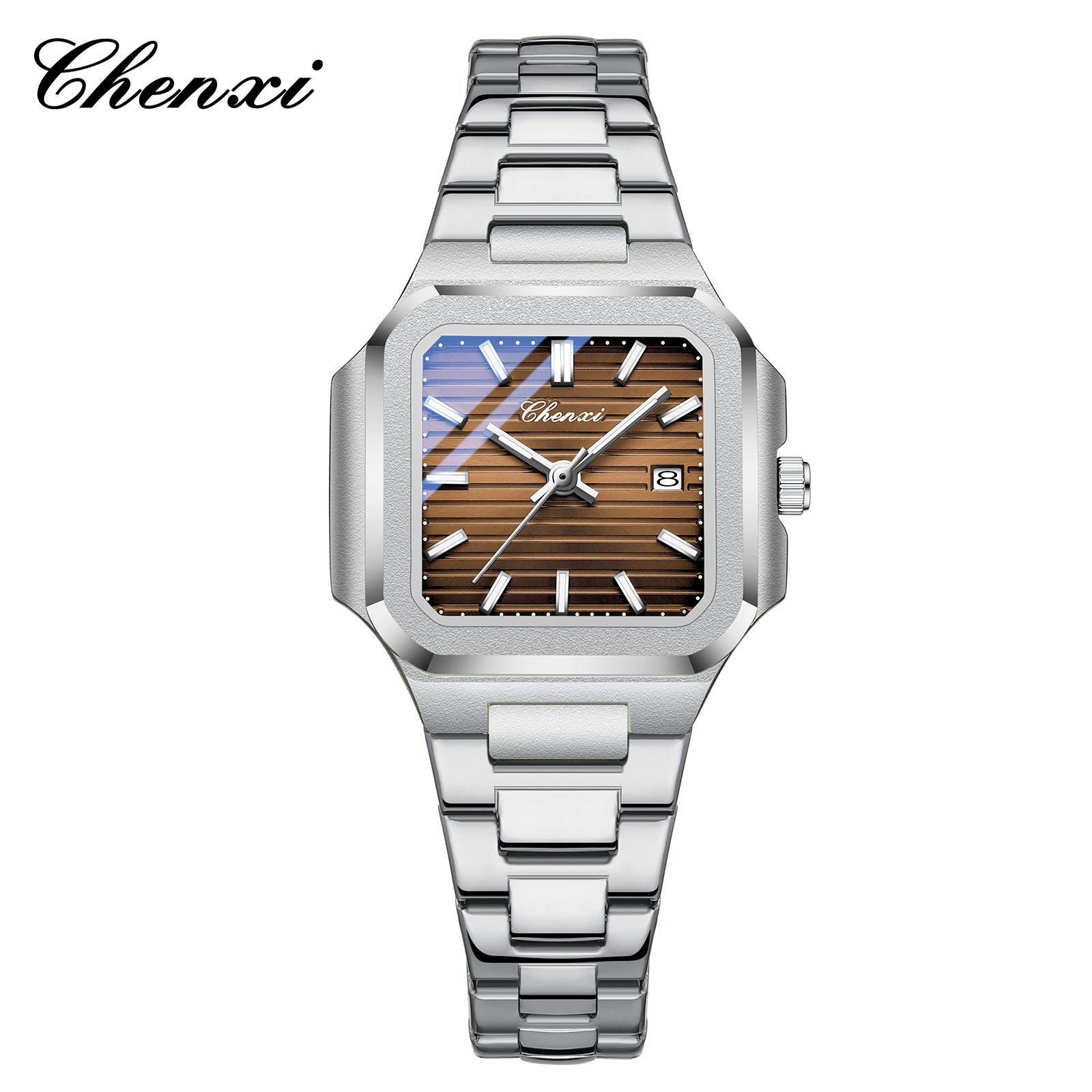 실버 케이스 브라운 스틸 밴드 - 여성용