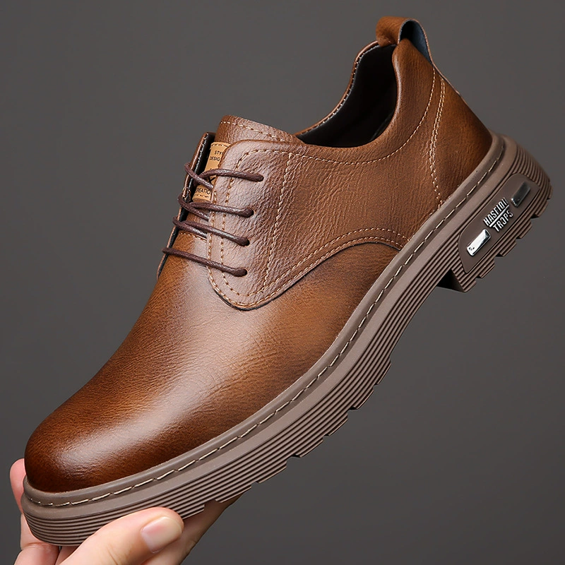 Мужские рабочие туфли из натуральной кожи, ручной работы, на толстой подошве, на шнуровке, с круглым носком, в стиле ретро, весна-осень 2025, модель 6811