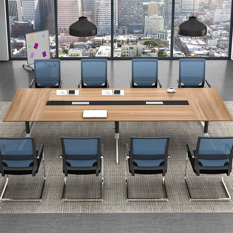 Mesa de reunión de acero, mesa de reunión de oficina, mesa larga, sala de capacitación de la empresa, mesa de negociación y silla, suministro de stock