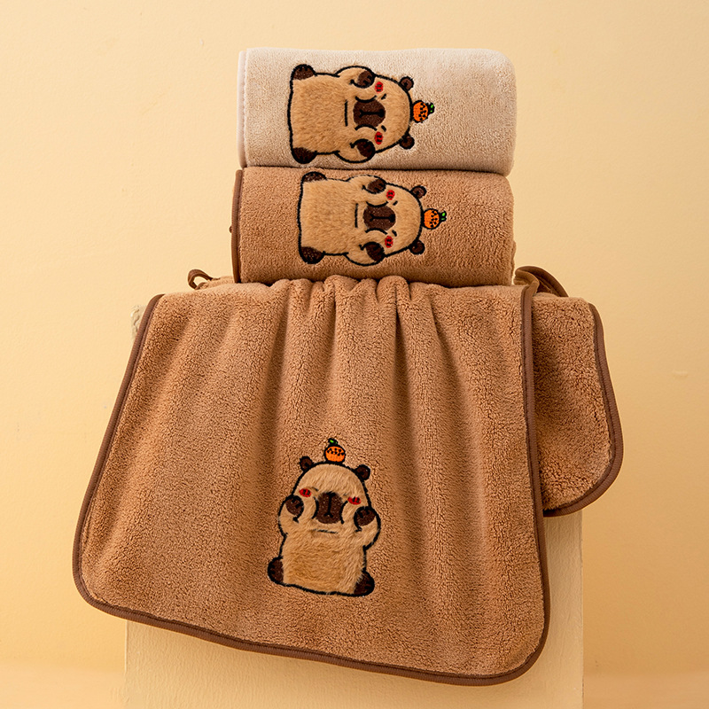 Customized Cross-Border Hot Selling Capibala Towel Bath Towel Set Cartoon Embroidered Coral Velvet Household Water-Absorbent Quick-Drying Bath Towel