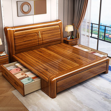 乌金木实木床现代简约主卧室1.8米双人收纳床1.5米单人床工厂直销