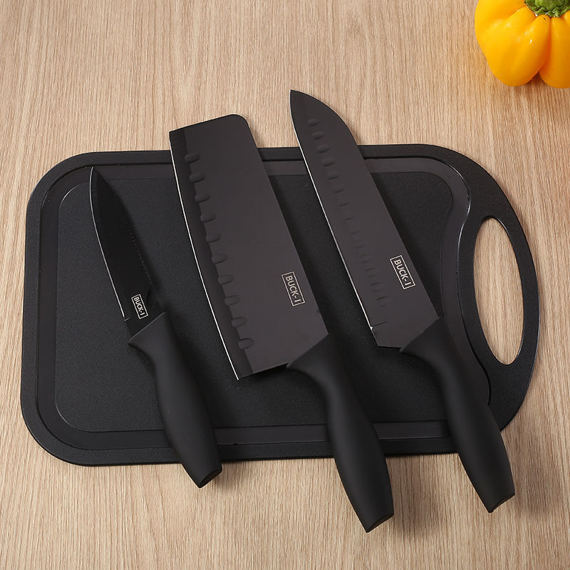 Juego de cuchillos de cocina, complemento alimenticio, cuchillo de fruta, juego de tres piezas, cuchillo de cocina de acero inoxidable, tabla de cortar, juego completo de cuchillos dos en uno