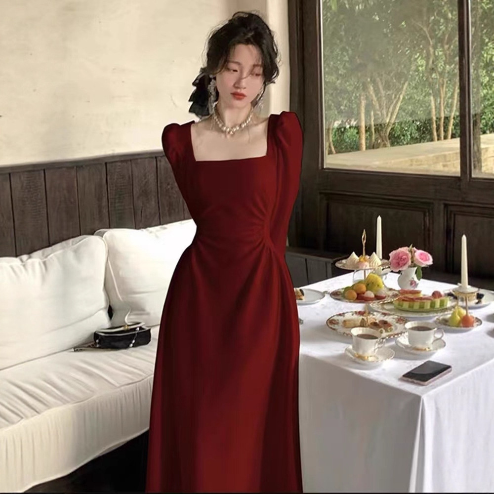 Long-sleeve, wedding dress for bride, evening dress, long skirt