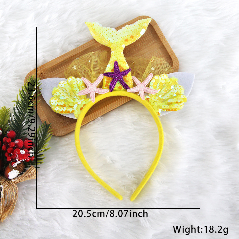 Círculos animados sirena cabello de niños sequilla cola de pez princesa toque de cabeza decoración de fiesta mar estrellas de mar conchas de cabeza de aro