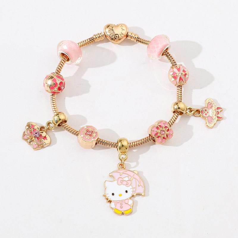 Cross-border Japanese cartoon Hello Kitty Umbrella Pendant Panjiadora Beaded Bracelet Wholesale