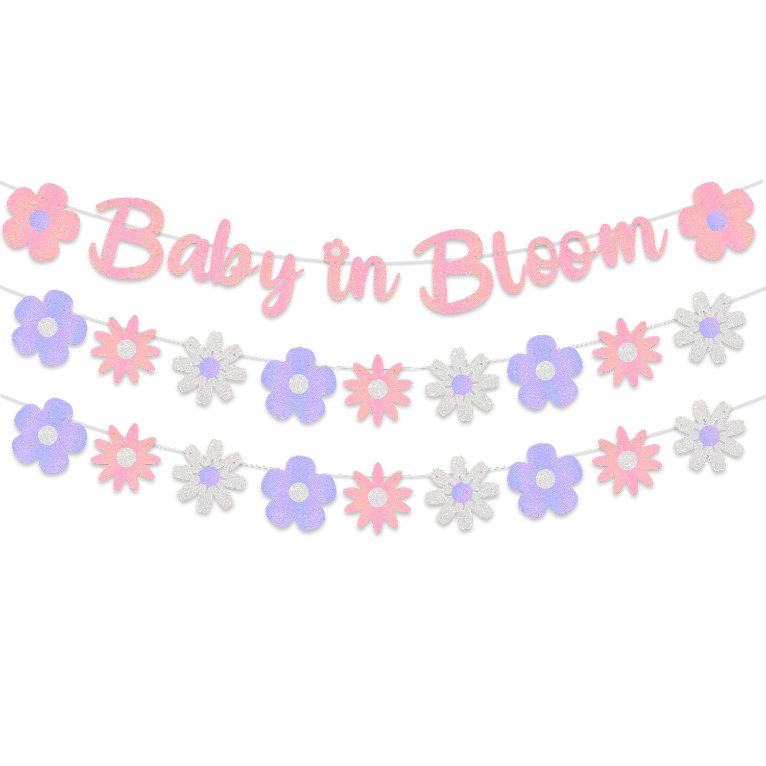 Nuevos productos transfronterizos para la decoración de la fiesta de bebés tira de banderas tema de primavera Baby Shower Party tira de flores tira de banderas
