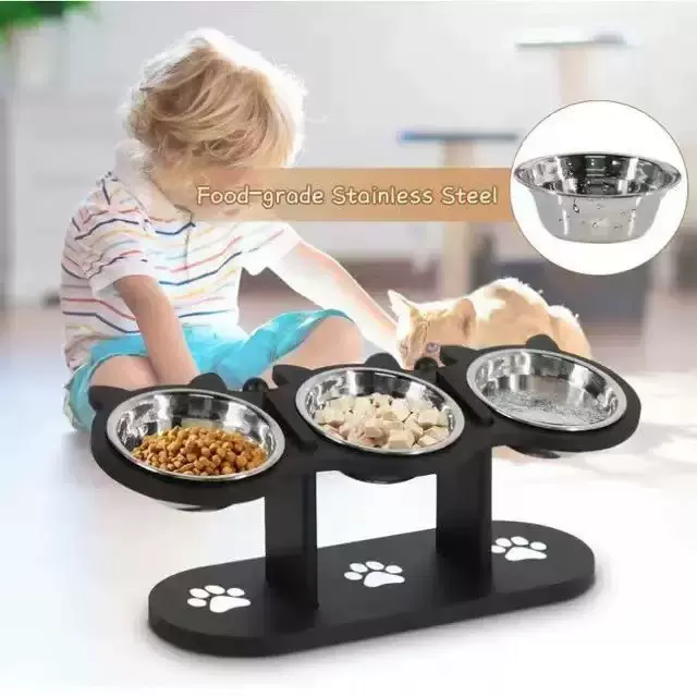 跨境木质宠物碗架斜口宠物粮食盆饮水架立式猫咪喂食器宠物餐桌