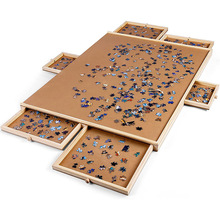 便携式木质拼图桌1500PCS拼图板儿童拼图分类桌抽屉拼图收纳板