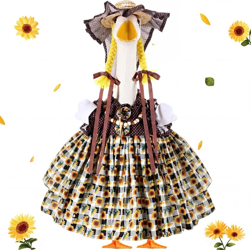 Porch Goose Costume Summer Autumn Sunflower Dress Straw Hat Necklace Girl Set Scene Creation Matching