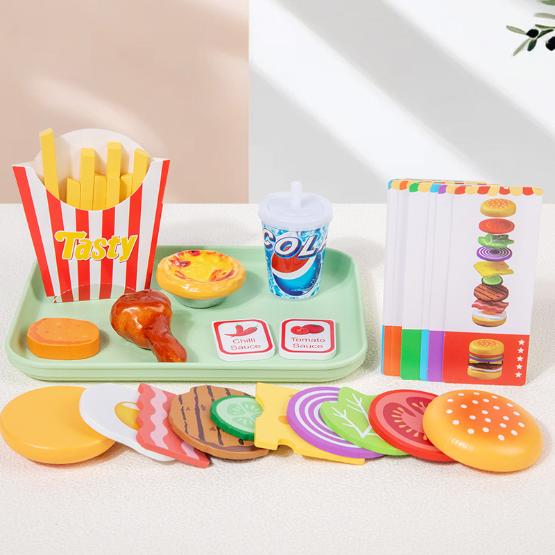 Juegos caseros de hamburguesas inteligentes para niños de educación temprana ejercicios de acertijos de mano y ojo para bebés Juguetes de madera