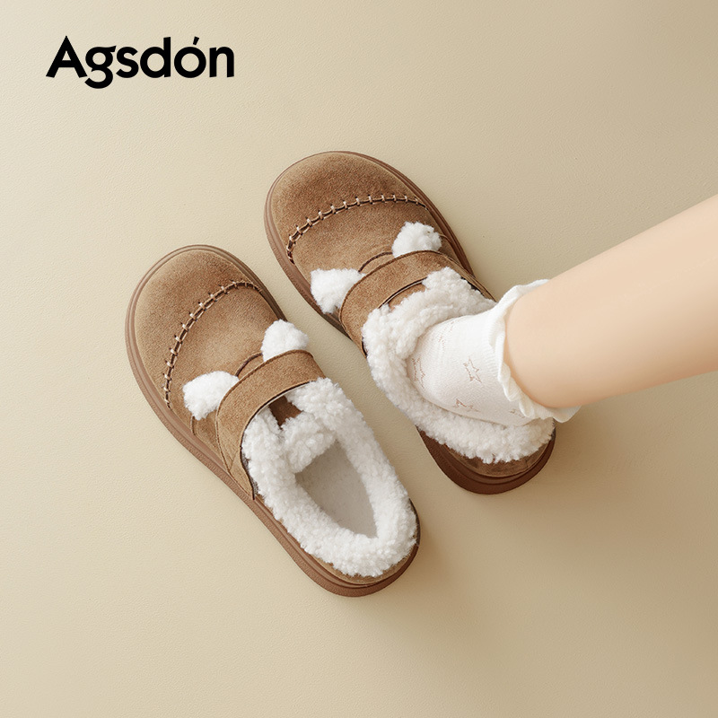 Augu Lion Dengjia Bocken zapatos de terciopelo para mujeres 2025 nuevo otoño invierno zapatos de algodón grueso con suela gruesa para usar zapatos casuales