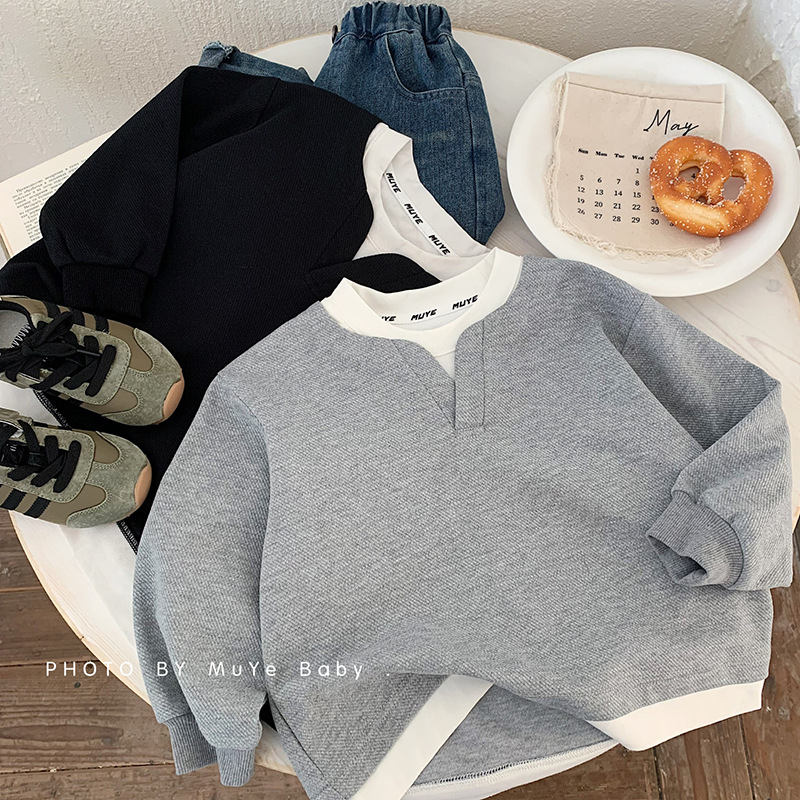 Children's Sweatshirt 2026 Spring New Style Kids' Clothing Boys' Korean Style Fake Two-Piece Pullover Baby Casual Versatile Top Children's Sweatshirt 2026 Spring New Style Kids' Clothing Boys' Korean Style Fake Two-Piece Pullover Baby Casual Versatile Top