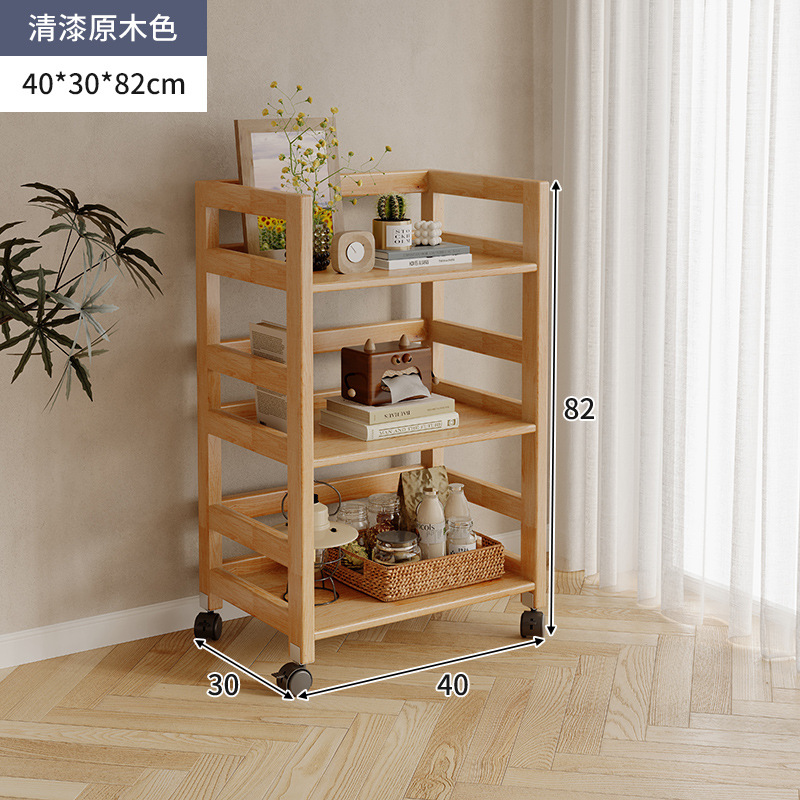 Estantes de madera sólida de color nuez, carro de piso, sofá de la sala de estar, estantes de almacenamiento móviles para dormitorios multicapa image 17