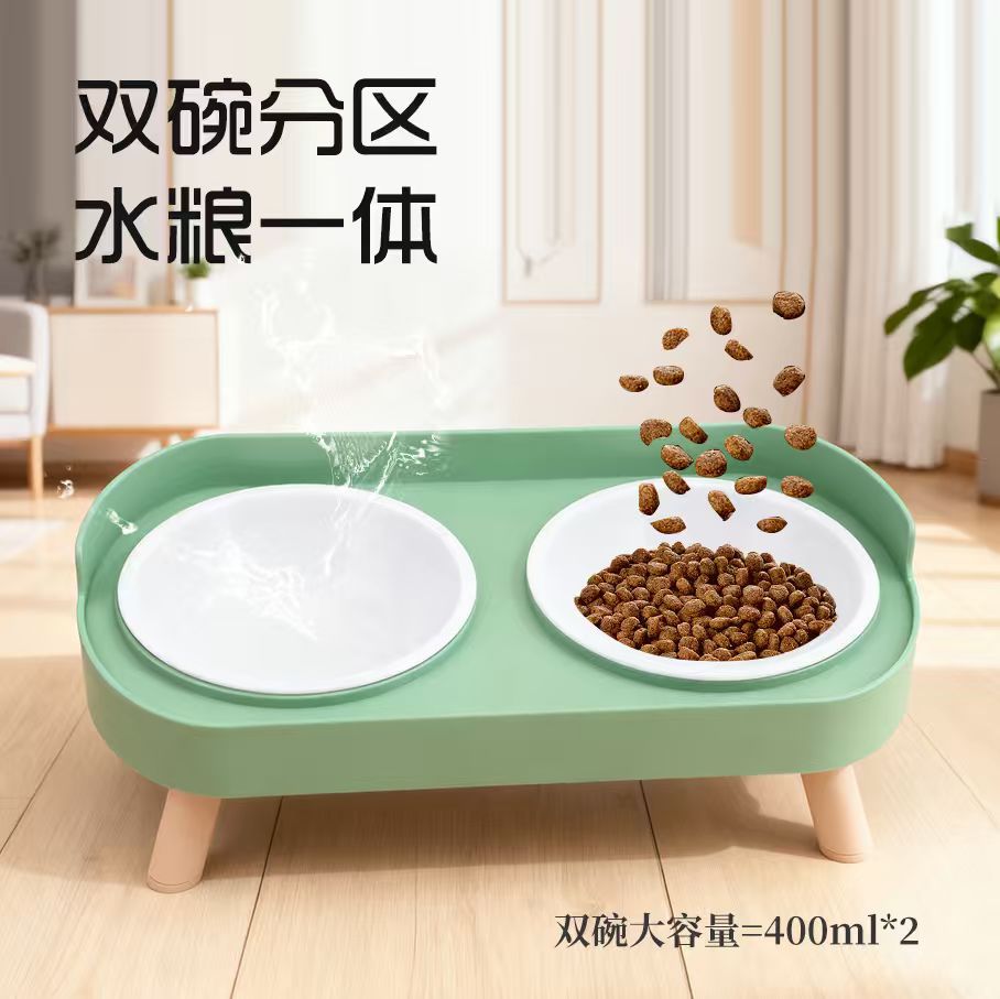 Tazón de gato de acero inoxidable doble tazón anti-derrumbe protector cervical para mascotas tazón de agua de grano en cerámica para perros tazón de agua de gato y perro