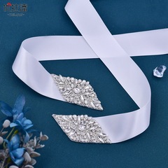優拉潘 珠片漢服絲綢緞帶水鑽點綴寬蝴蝶結腰封新娘手工腰帶 S108
