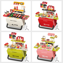 跨境仿真儿童购物玩具过家家做饭厨房食品烧烤披萨甜品快餐手提箱