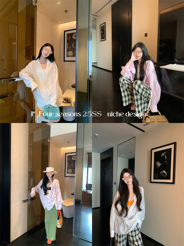 区区欧阳交叉衬衫女夏季新款设计感小众宽松衬衣长袖防晒上衣|undefined