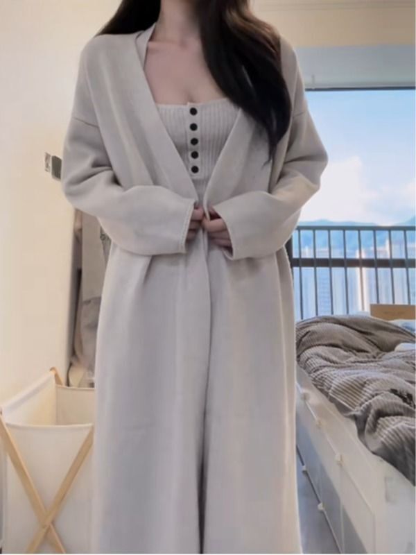 一整套秋冬穿搭慵懒风针织毛衣外套长裤三件套装时尚洋气韩系chic|undefined