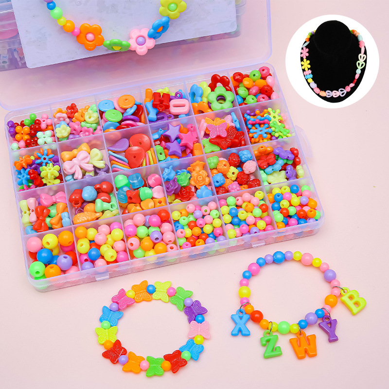 Cuentas de juguete para niños niñas hecho a mano material bricolaje paquete collar pulsera joyería con cuentas regalo educativo