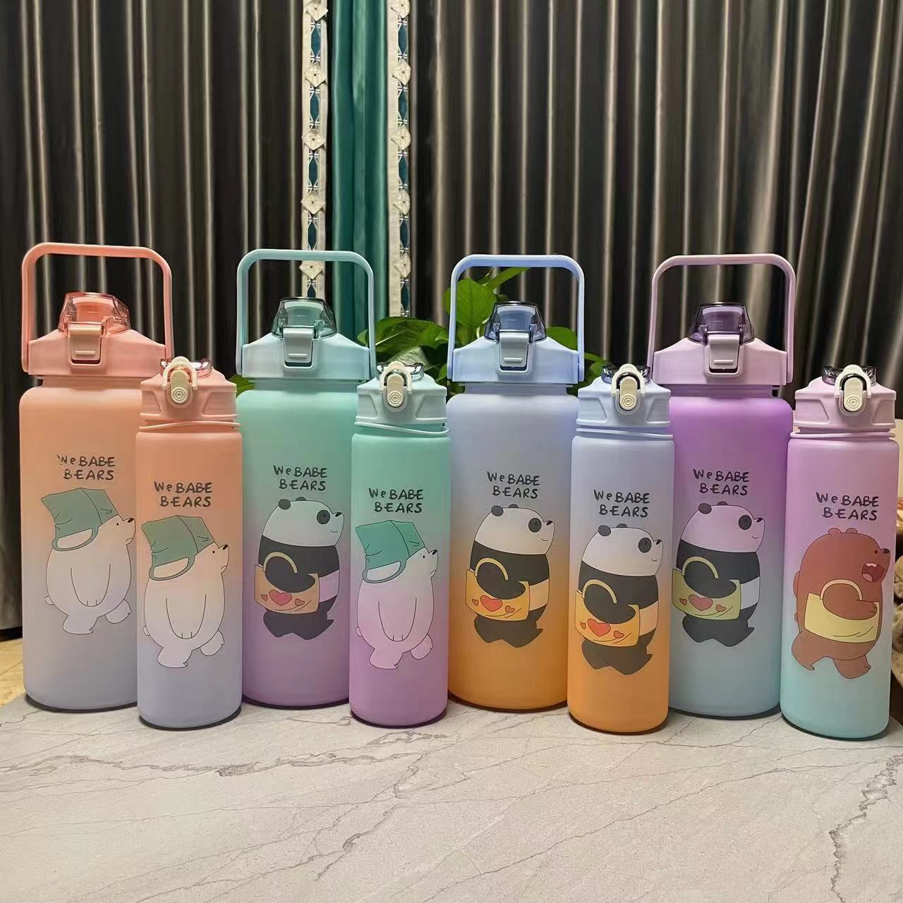 Taza de agua de gran capacidad de plástico esmerilado de dibujos animados espacio taza tamaño traje gradiente color taza conjunto transfronterizo deportes olla portátil