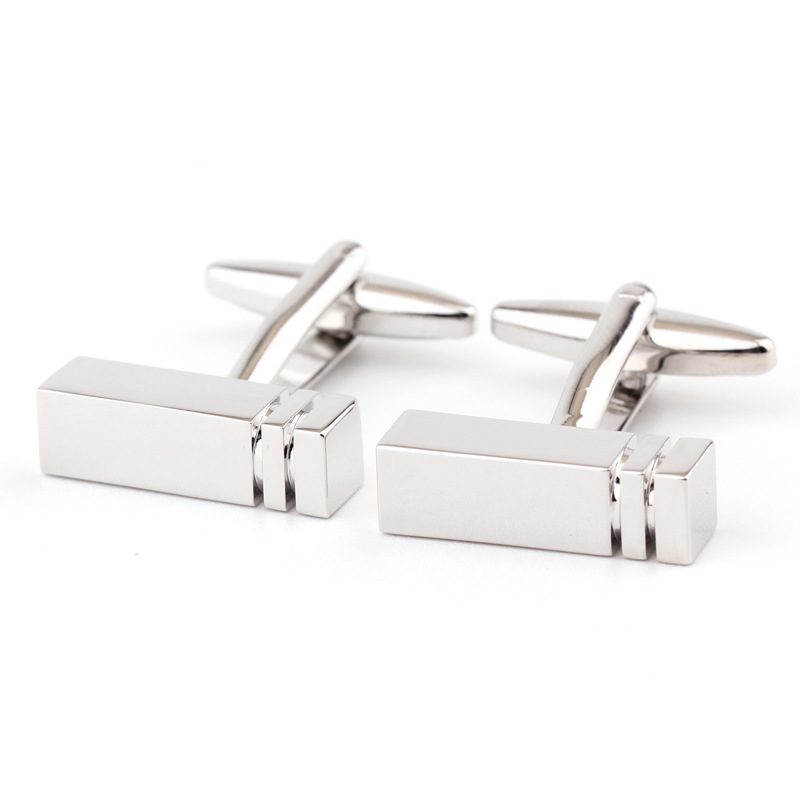 Rectangular smooth metal cufflinks lathe processing French cuff French shirt men's and women's sleeve_voghion.com