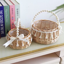 定制花篮手提篮柳编家用客厅收纳婚礼戒指首饰花童鲜花收纳筐便携