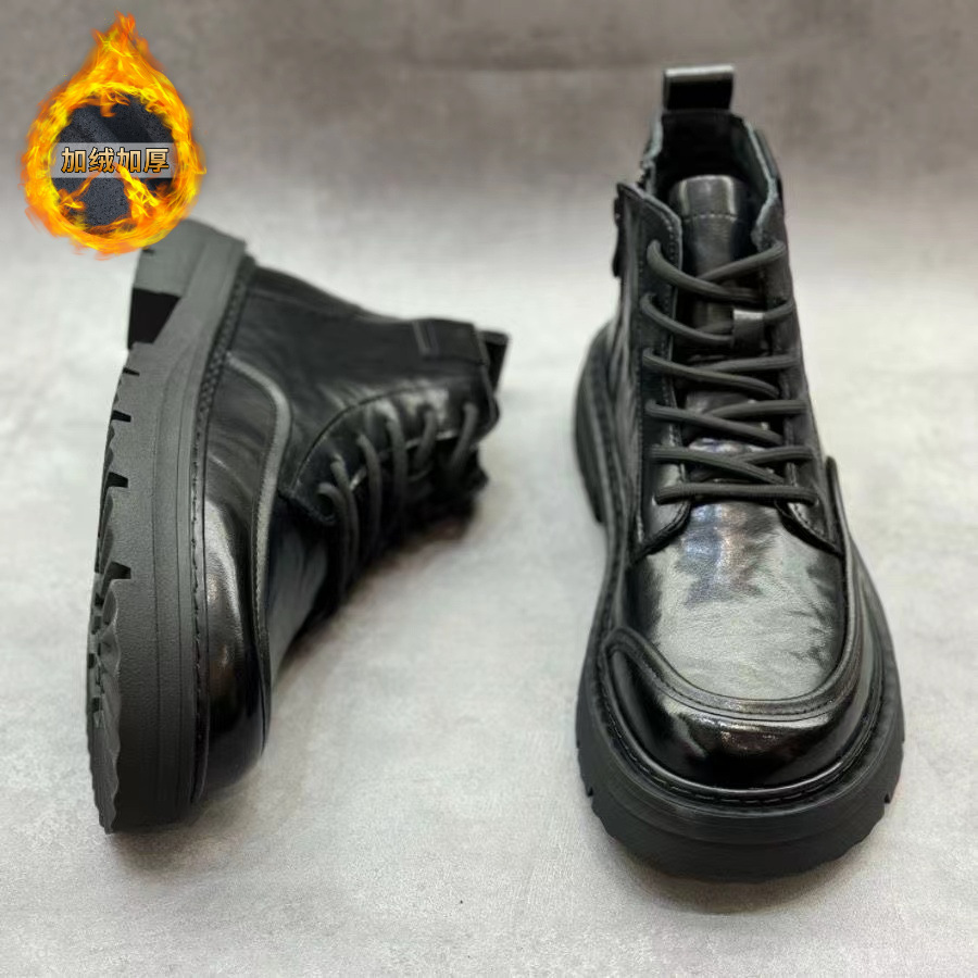 Autumn and winter men's martin boots 2024 new leather high-top tooling boots thick-soled black motorcycle leather boots non-slip warm