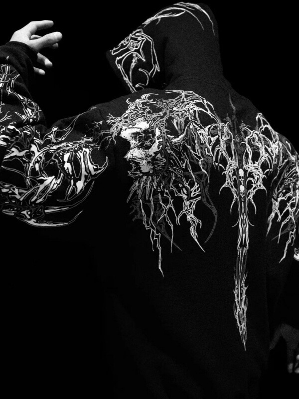 2025 Demon Attack Hooded Fleece Warm Sweatshirt for Men with Kangaroo Pocket American Style Venom Clothing Casual Outdoor Jacket