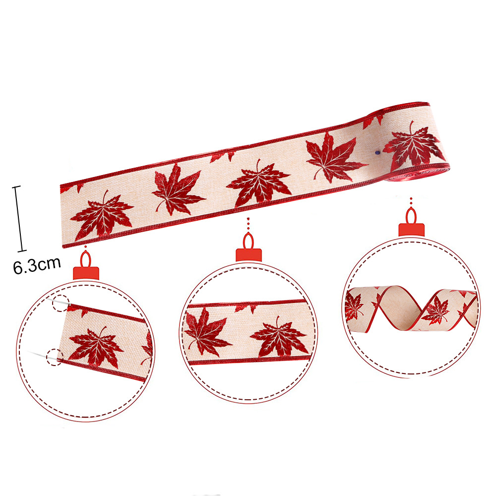 Cinta de regalo de Navidad cinta poliéster hoja de arce ELK árbol de Navidad para hornear pastel bolsa decoración arco cinta