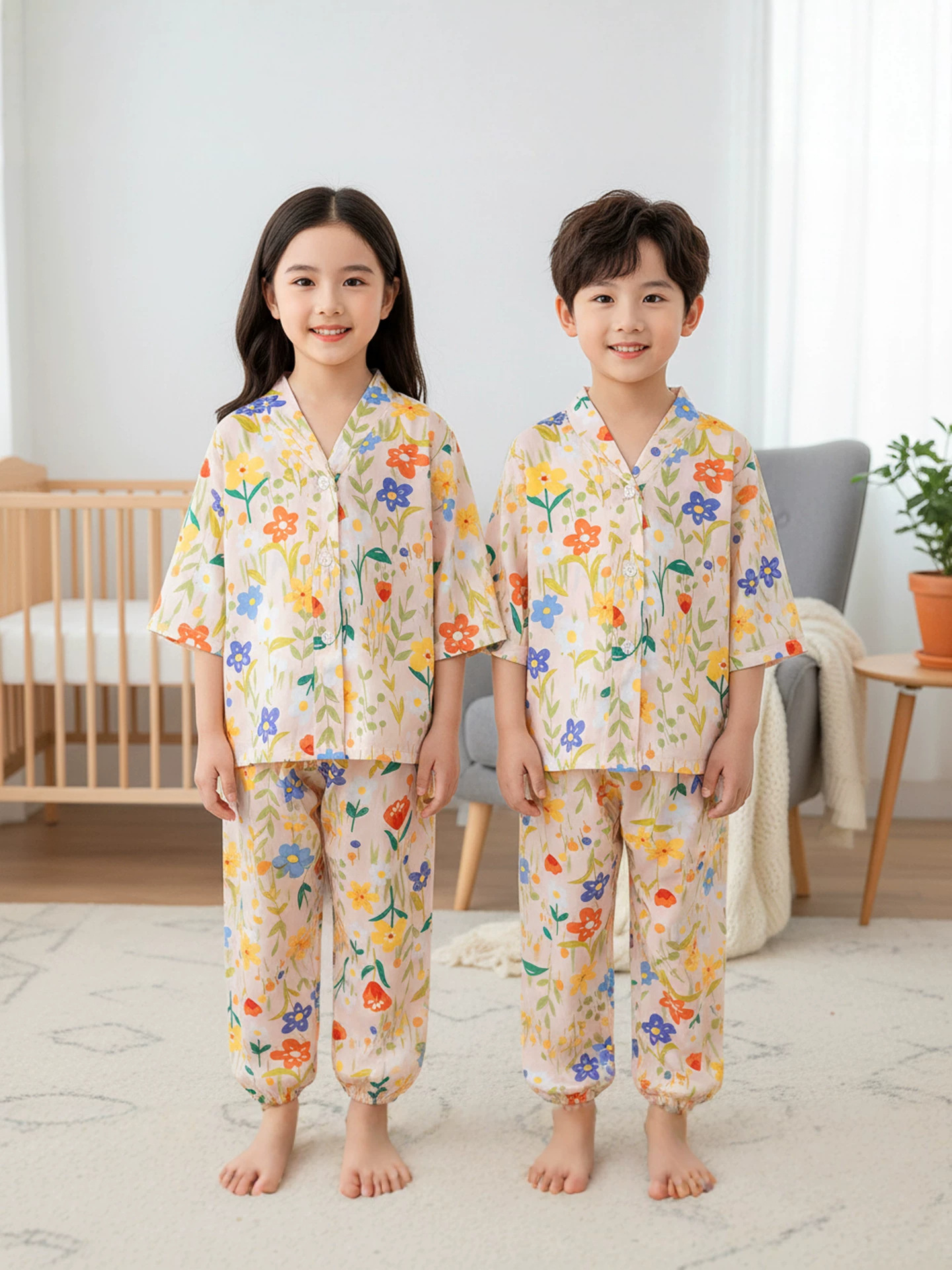 2026 nuevo pijama para niños verano niñas niñas niñas niños niños dibujos animados seda seda ropa delgada