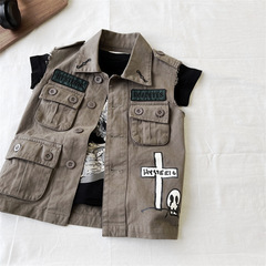 Japanese children's summer vintage black sunglasses children's work-style vest graffiti windbreaker